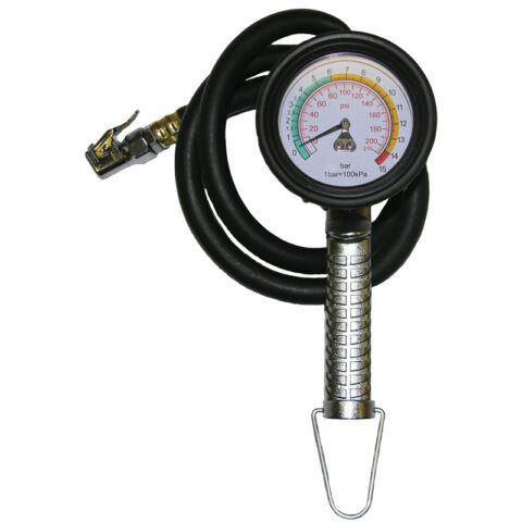 Alloy Dial Tyre Inflator 10-210 psi & 0.7-15 bar, 0.85m Hose Euro Connector