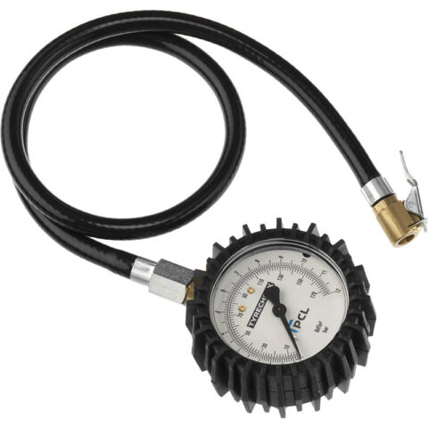 Tyre Check Dial Gauge (63mm Dia) 0-170 psi & 0-12 bar, Euro Clip-On Connector