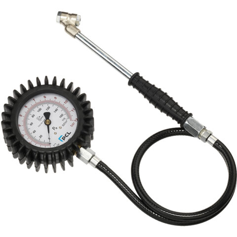 Tyre Check Dial gauge (80mm Dia) 0-170 psi & 0-12 bar, Twin Hold-On Connector