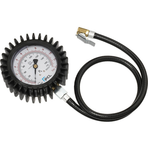 Tyre Check Dial Gauge (80mm Dia) 0-170 psi & 0-12 bar, Euro Clip-On Connector