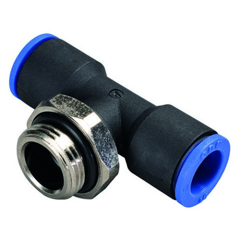 Black Swivel Branch Tee Metric Male Thread With O-Ring CDMPT04M5