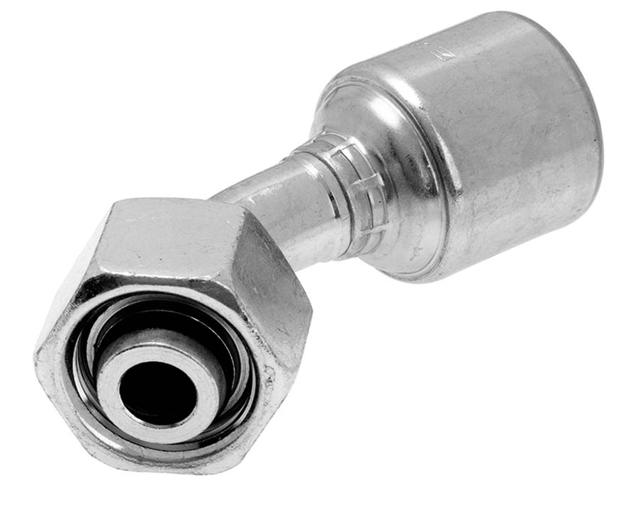 45 deg Swept Elbow 24 deg Cone - Metric Female DIN O-Ring Swivel