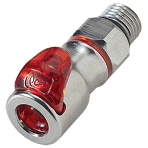 In-Line Male Thread - Valved Swivel Body Red