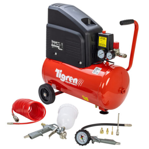 TIGREN DD 2hp 24ltr Direct Drive Compressor with 7pc Air Kit, SIP-04397