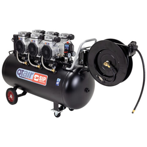 SIP QT AIR DD 4.5hp 150ltr Ultra Low Noise Compressor & Hose Reel Package, SIP-05497AHR15